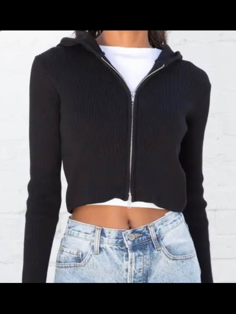 Brandy Melville Navy Ribbed Zip Hoodie